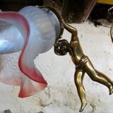 Lustre vintage français bronze 2 chérubins putti 2  signé Mathieu
