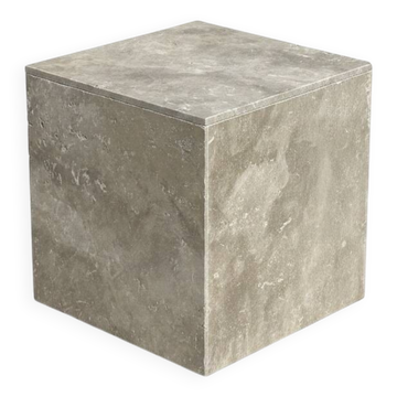 Table d’appoint, bout de canapé "cube" en travertin