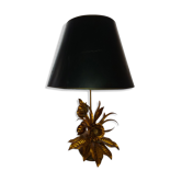 Large lamp, bouquet of vintage anemone flowers, gold metal, Hans Kogl