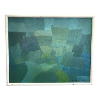 Abstraction turquoise par Gérard Guéguéniat (1934-2019)