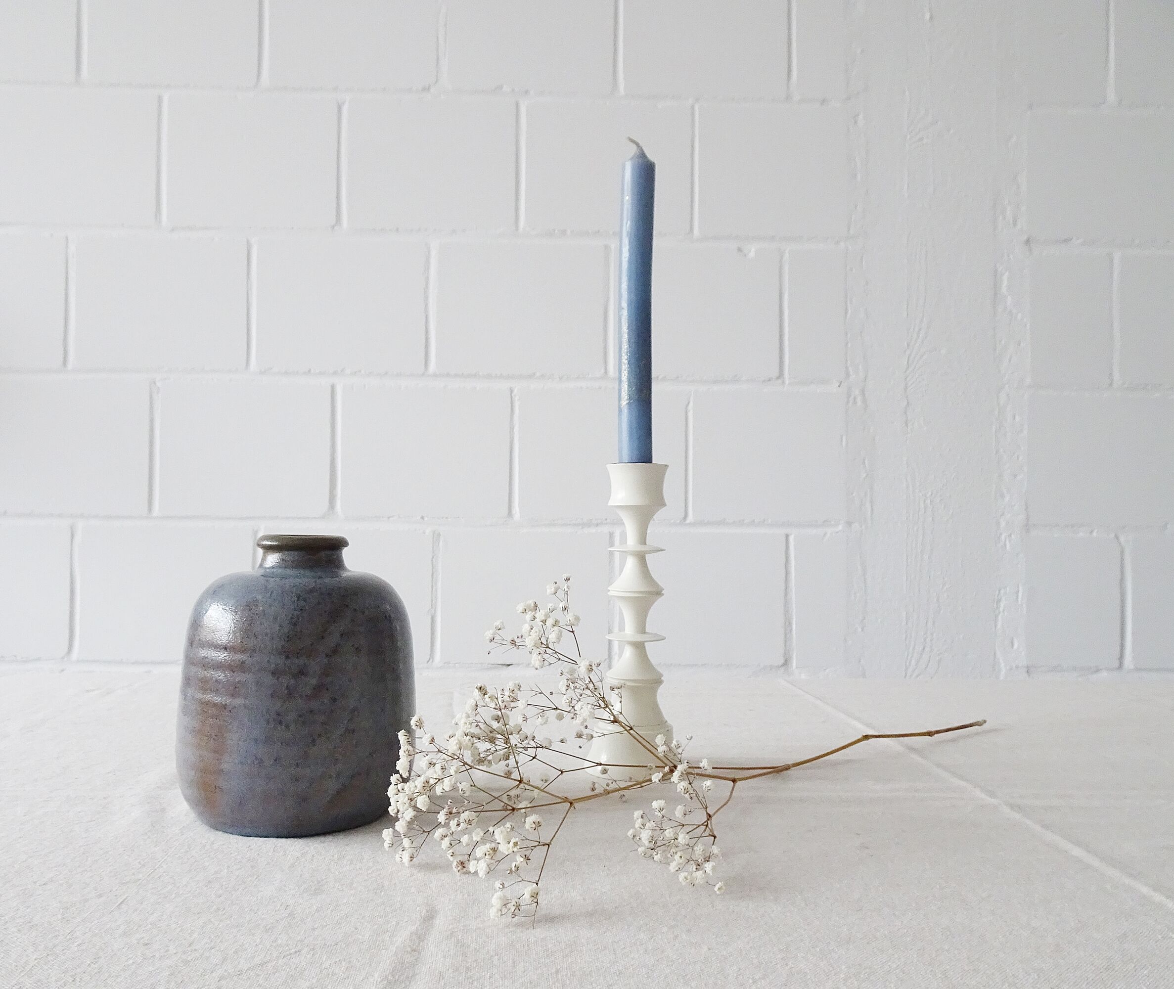 Vase in blau braun, Mid Century Keramik, bauchige Blumenvase