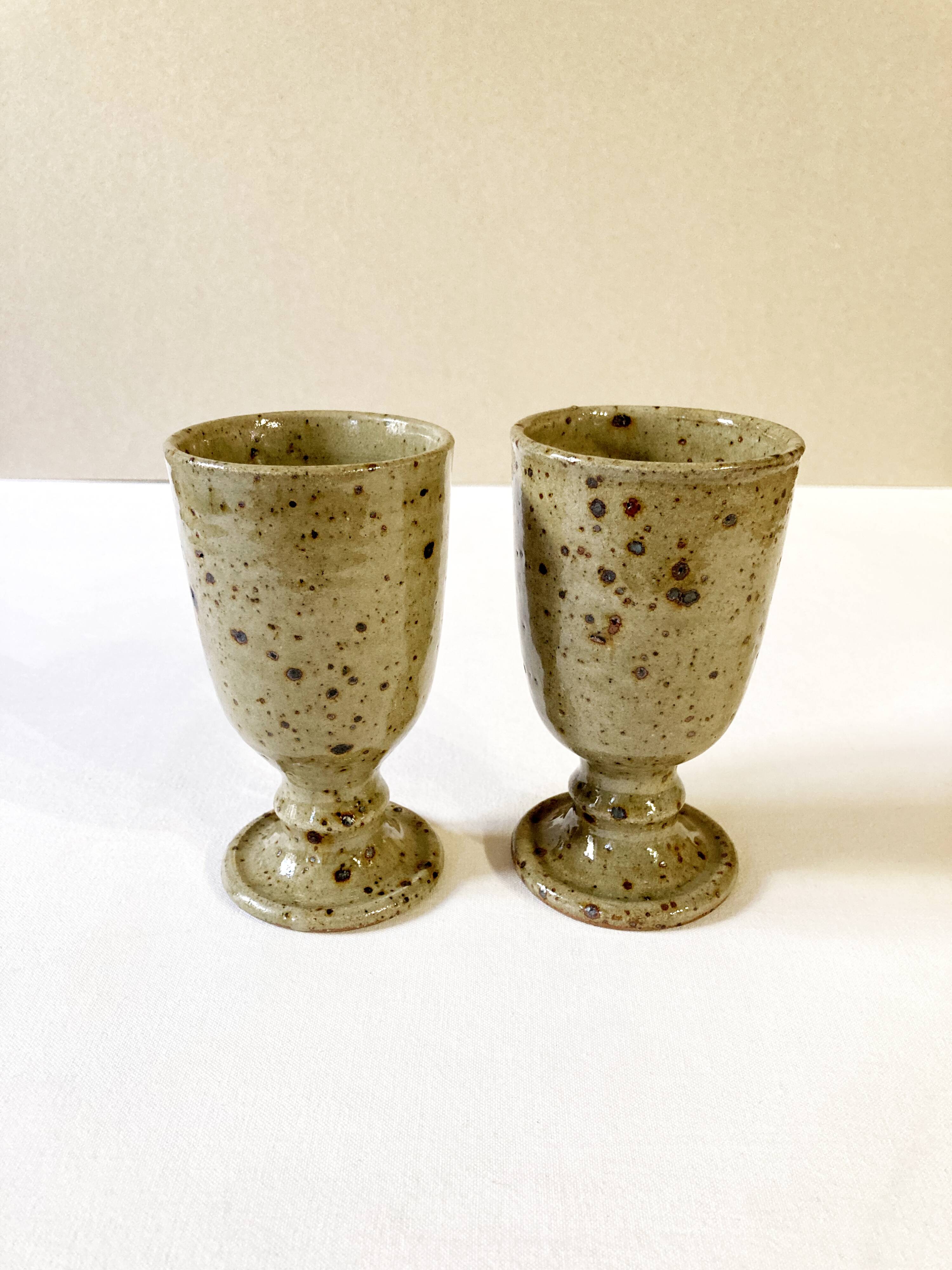 Pair of enamelled stoneware mazagrans