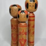 Set of three Kokeshi family dolls, vintage, 32 cm