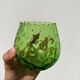 4 green water glasses and vintage blown glass carafe