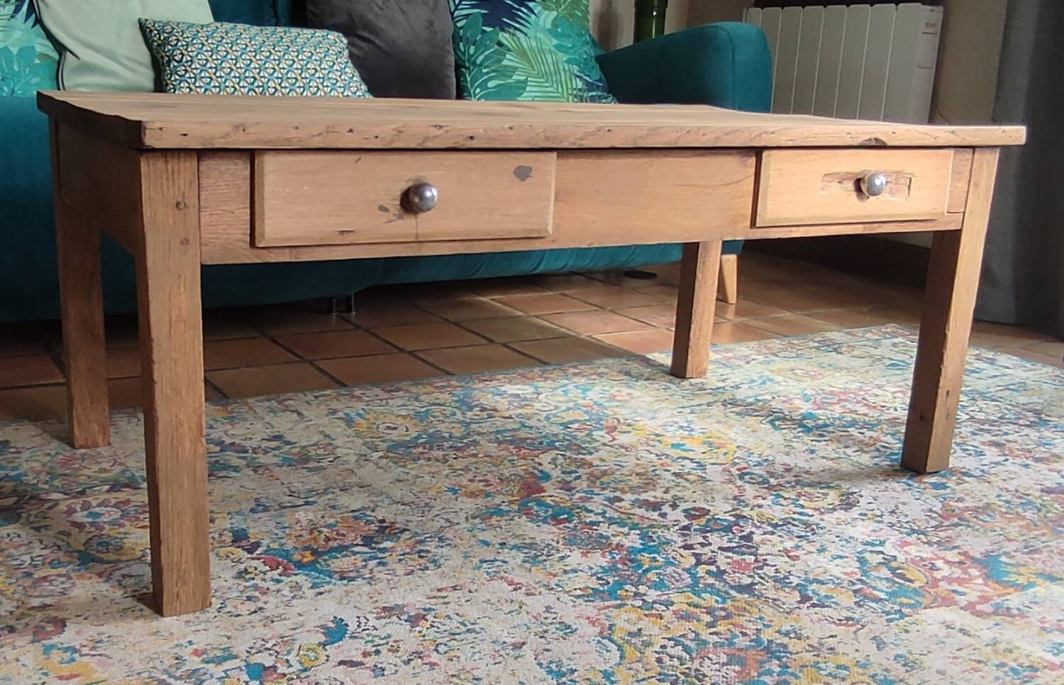 Vintage solid oak farmhouse coffee table 113x64