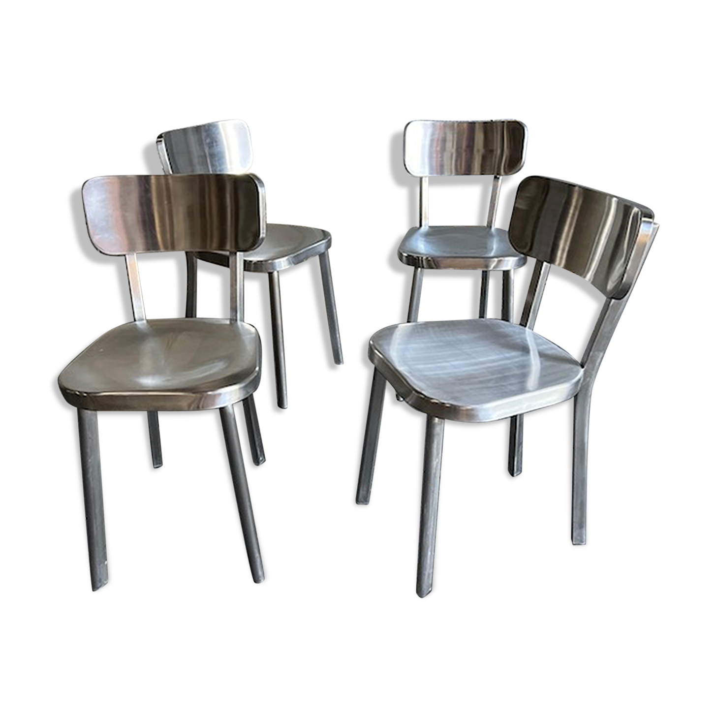Lot de 4 chaises en acier brossé