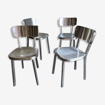 Set of 4 chairs in brushed steel