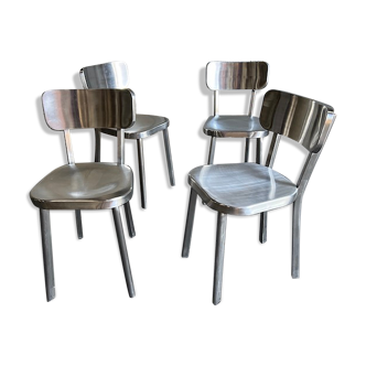 Lot de 4 chaises en acier brossé