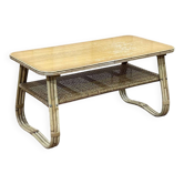 Table basse en rotin et étagère cannée des années 70
