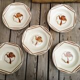 Set of 5 hollow plates signed Badonviller Collection Paradise bird décor