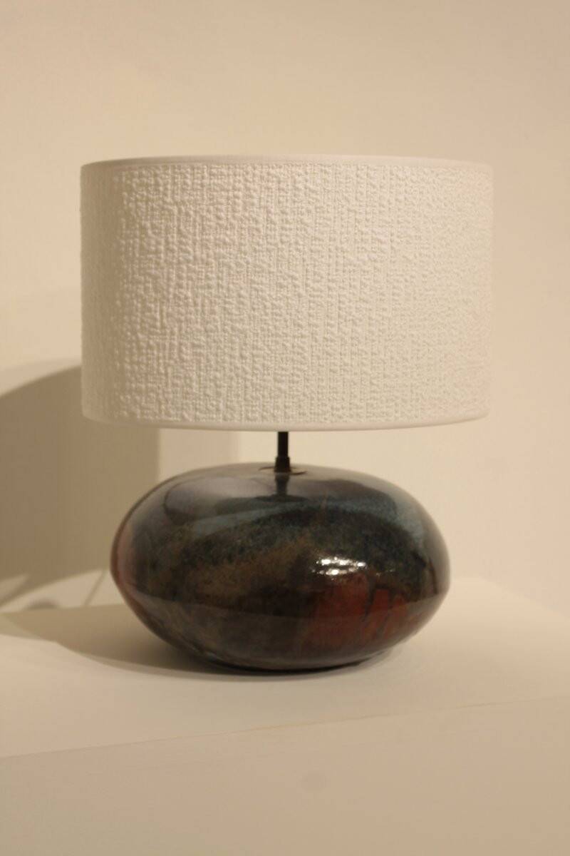 Round glazed ceramic lamp - from the 1960s