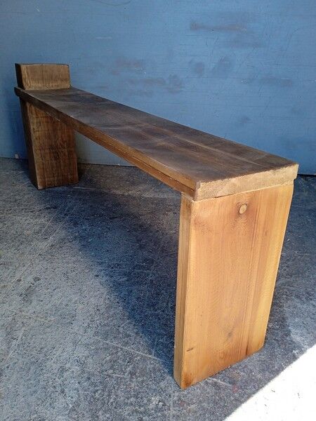 Solid patinated wood design bench 140cm