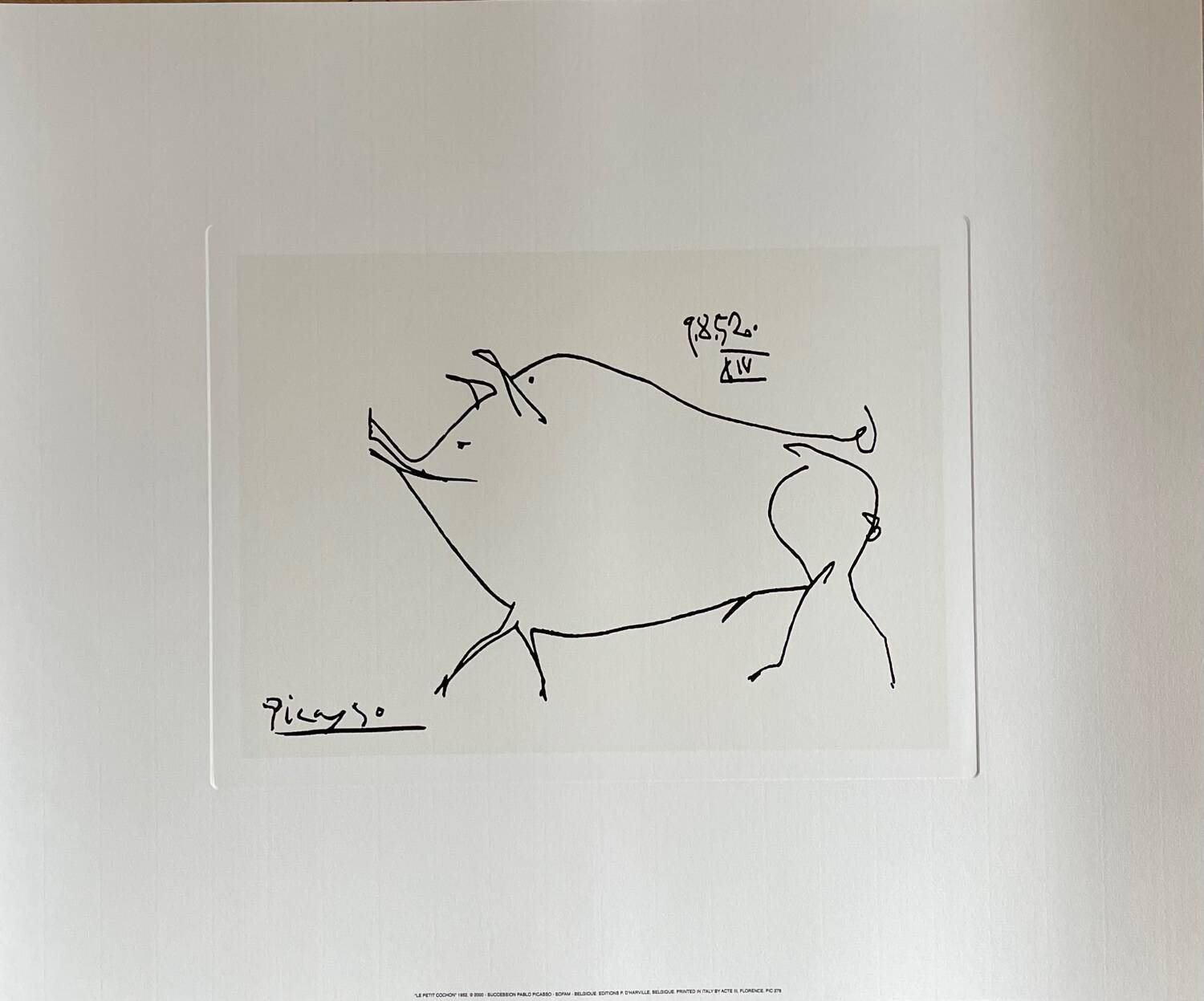 Pablo Picasso (1881-1973), Le Petit Cochon, 1952, Successione Copyright 2000 Pablo Picasso, Printed in Italy  This print is in excellent condition, with the added note that the quality of the paper is incredible. It has never been framed and has been meticulously stored in my archive. Your order will be shipped to you securely packaged in a cardboard tube