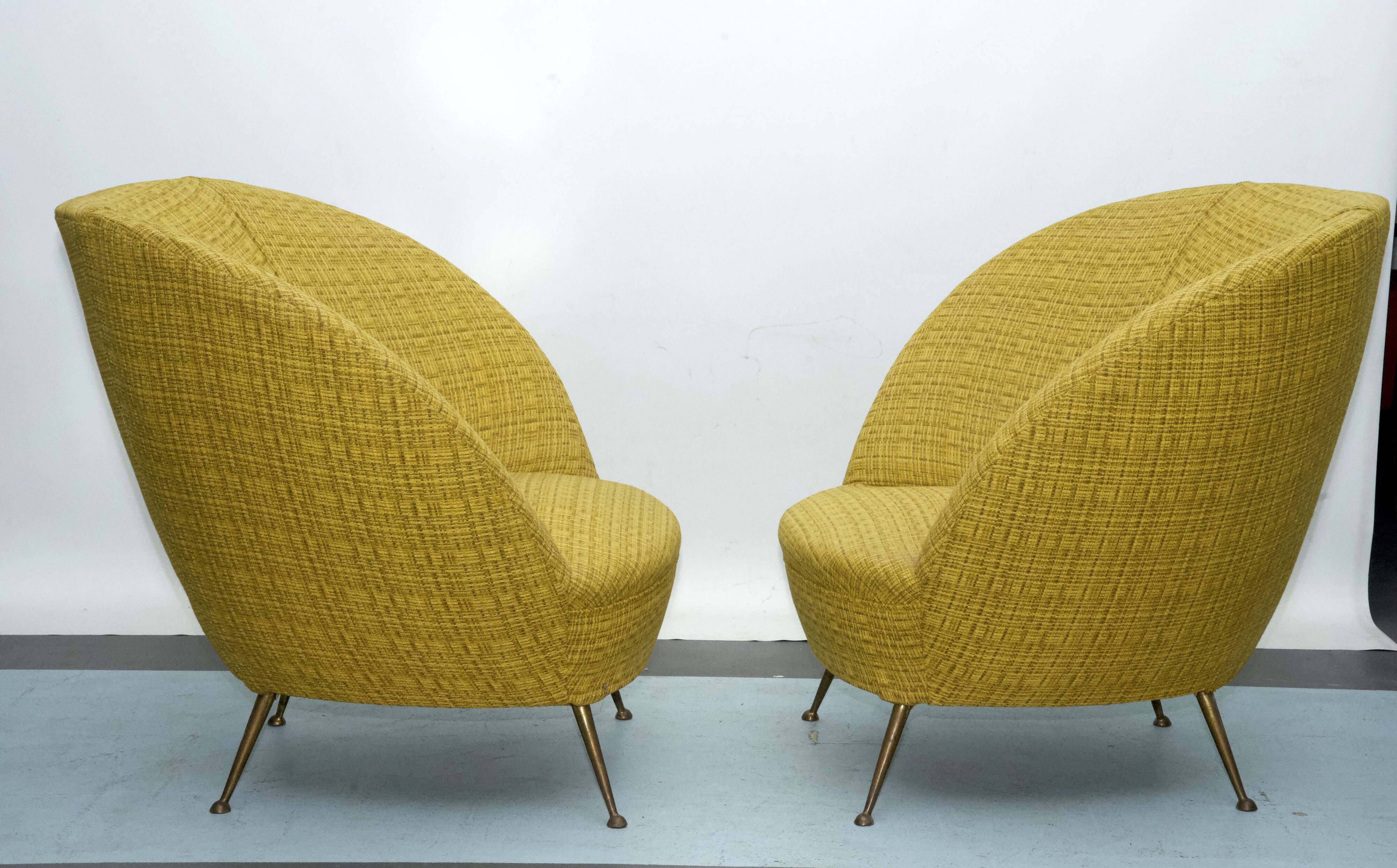 Pair of Ico Parisi-Style Armchairs in Original Fabric, Italy, 1950s