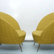 Pair of Ico Parisi-Style Armchairs in Original Fabric, Italy, 1950s