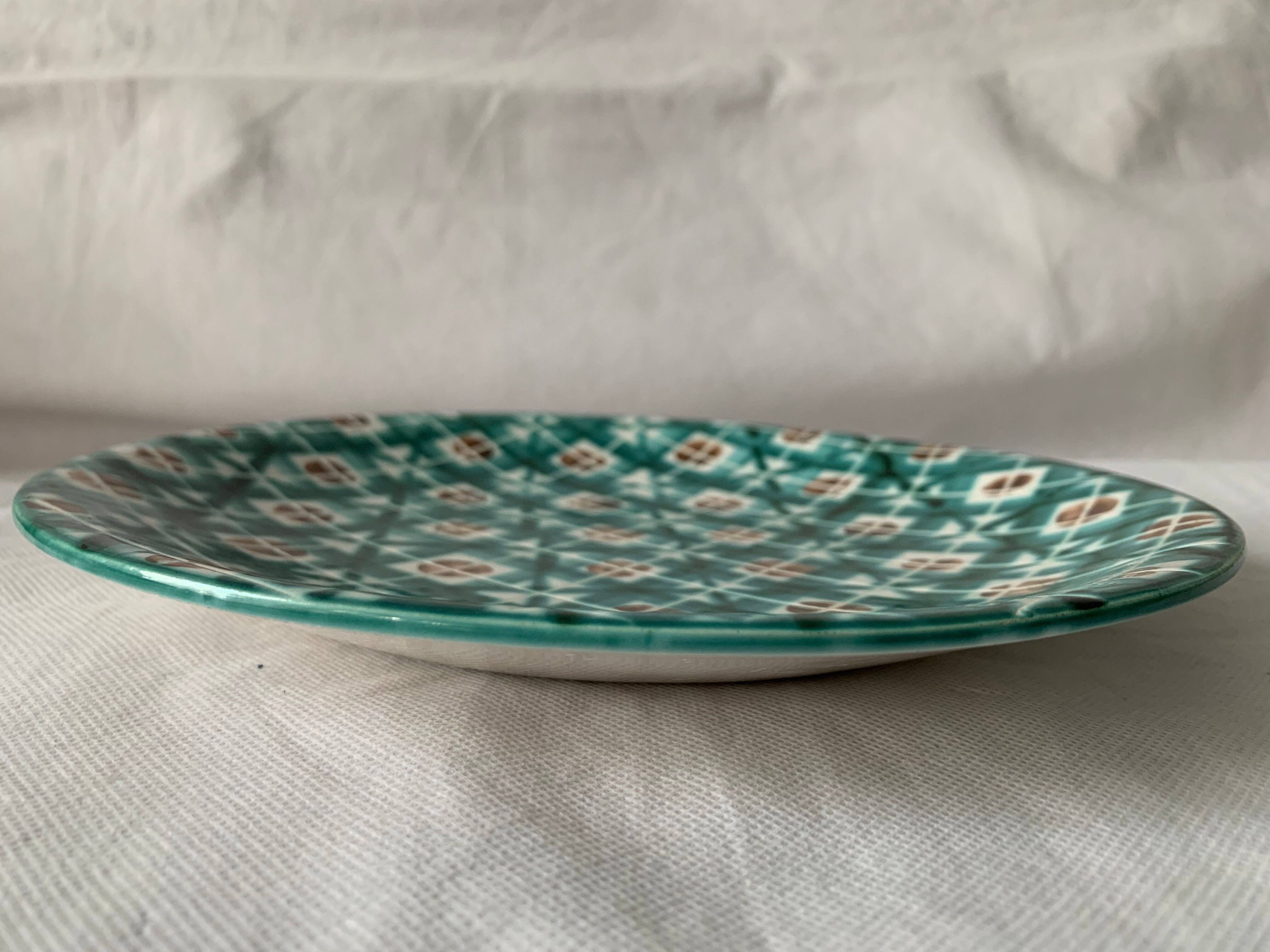 Green and red enamelled ceramic plate Robert Picault Vallauris 1960