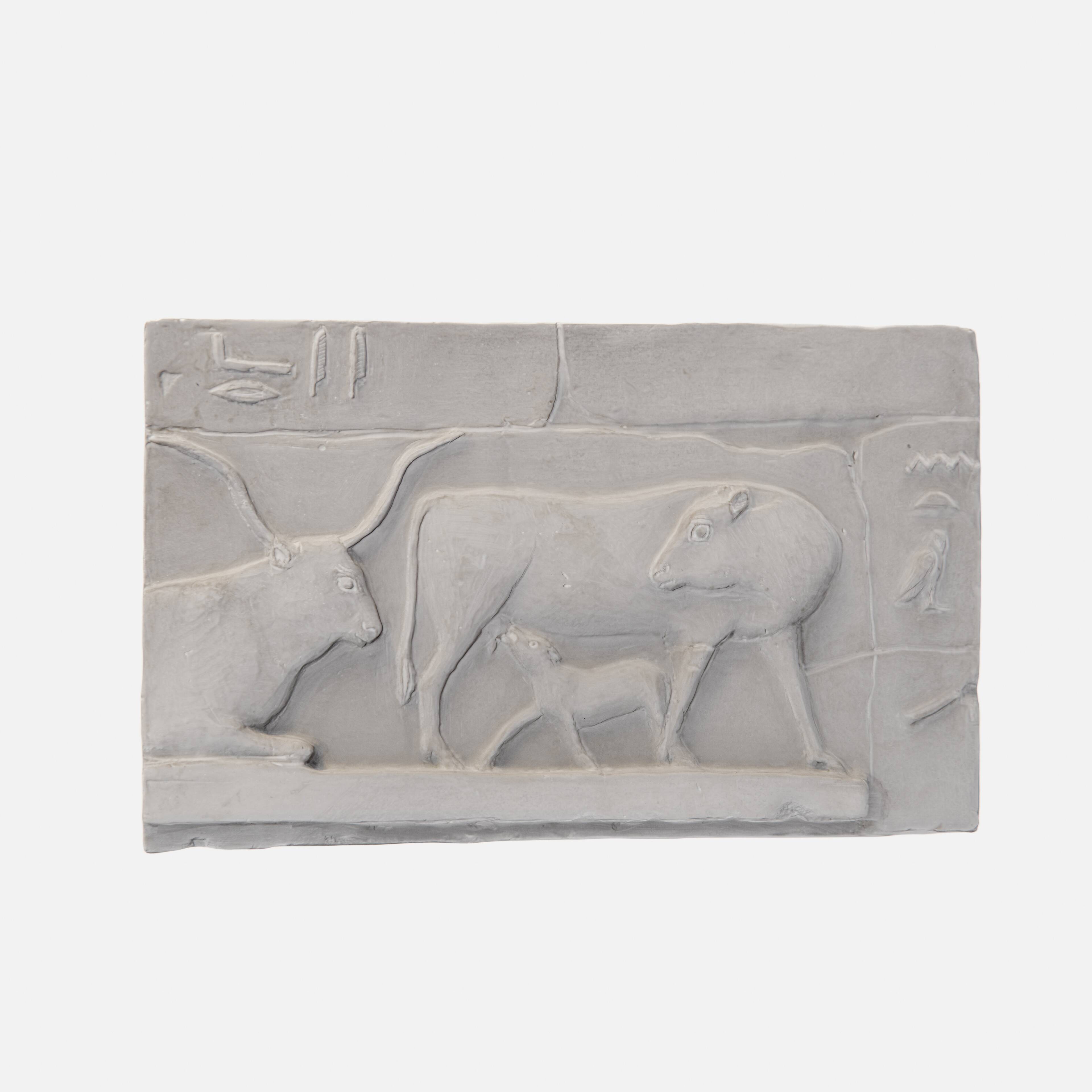 Plaster reproduction, 2 cows and 1 calf, Egyptian style