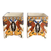 Paire Pot Porte Pinceau Jardinière Cache Pot Faïence Gien Néo renaissance X