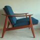 Danish teak lounge chair with blue-green cushions, 1960s