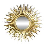 Vintage convex sun mirror in gilded wood, France 1960's