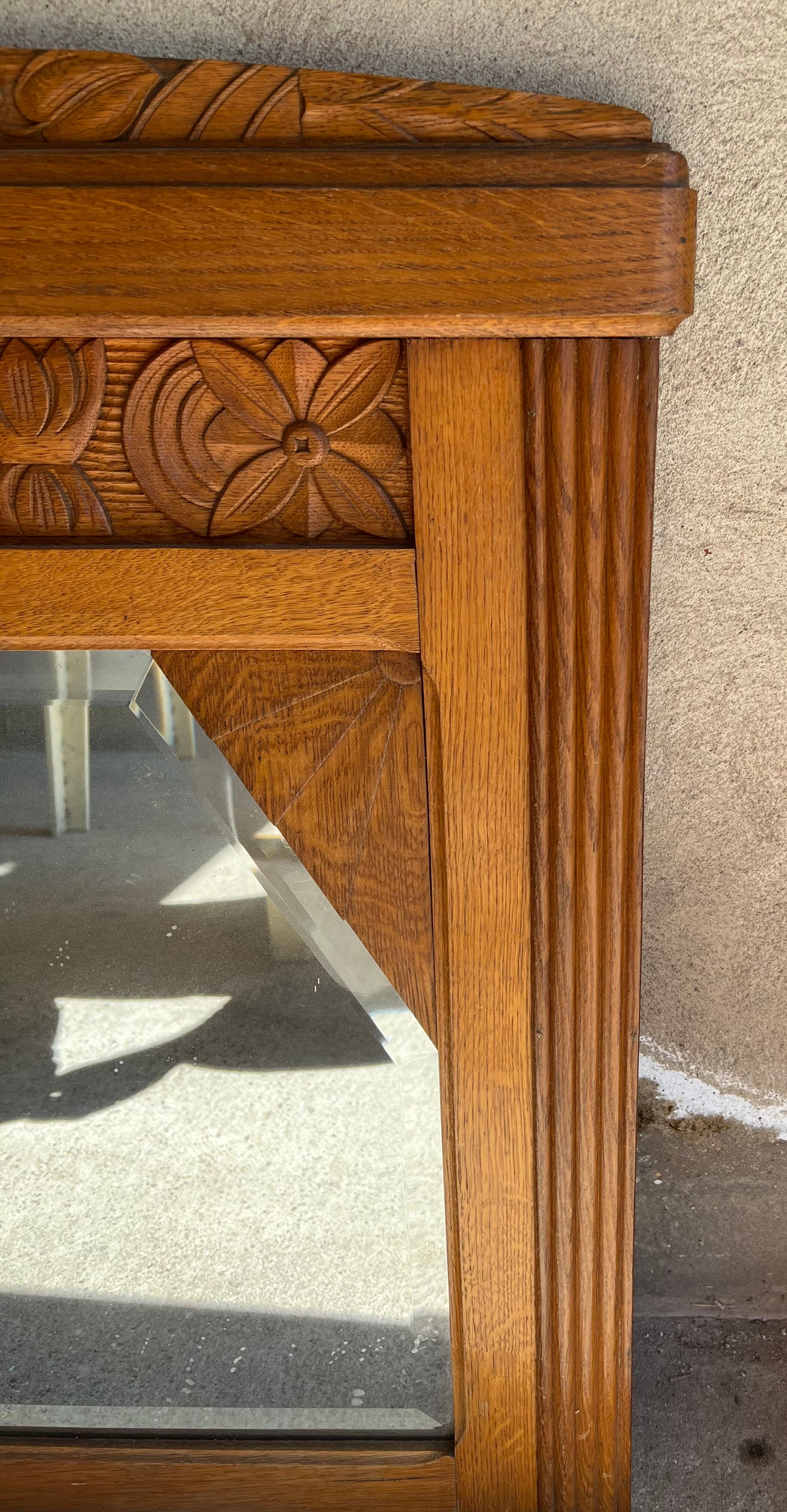 Vintage antique mirror, solid oak, 1920.