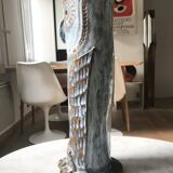 Large Owl vase in enameled stoneware signed