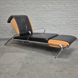 Black leather lounge chair futuro 3 by massimo iosa ghini for moroso - italy 1980's
