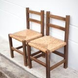 Pair of wooden and straw chairs