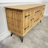 Vintage Audoux Minnet style  rattan sideboard