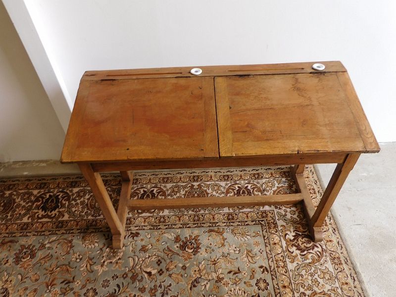 Former double desk of school office in pine of the nineteenth century