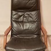 Swivel armchair with footrest, Berg Forniture, Denmark, 1970s