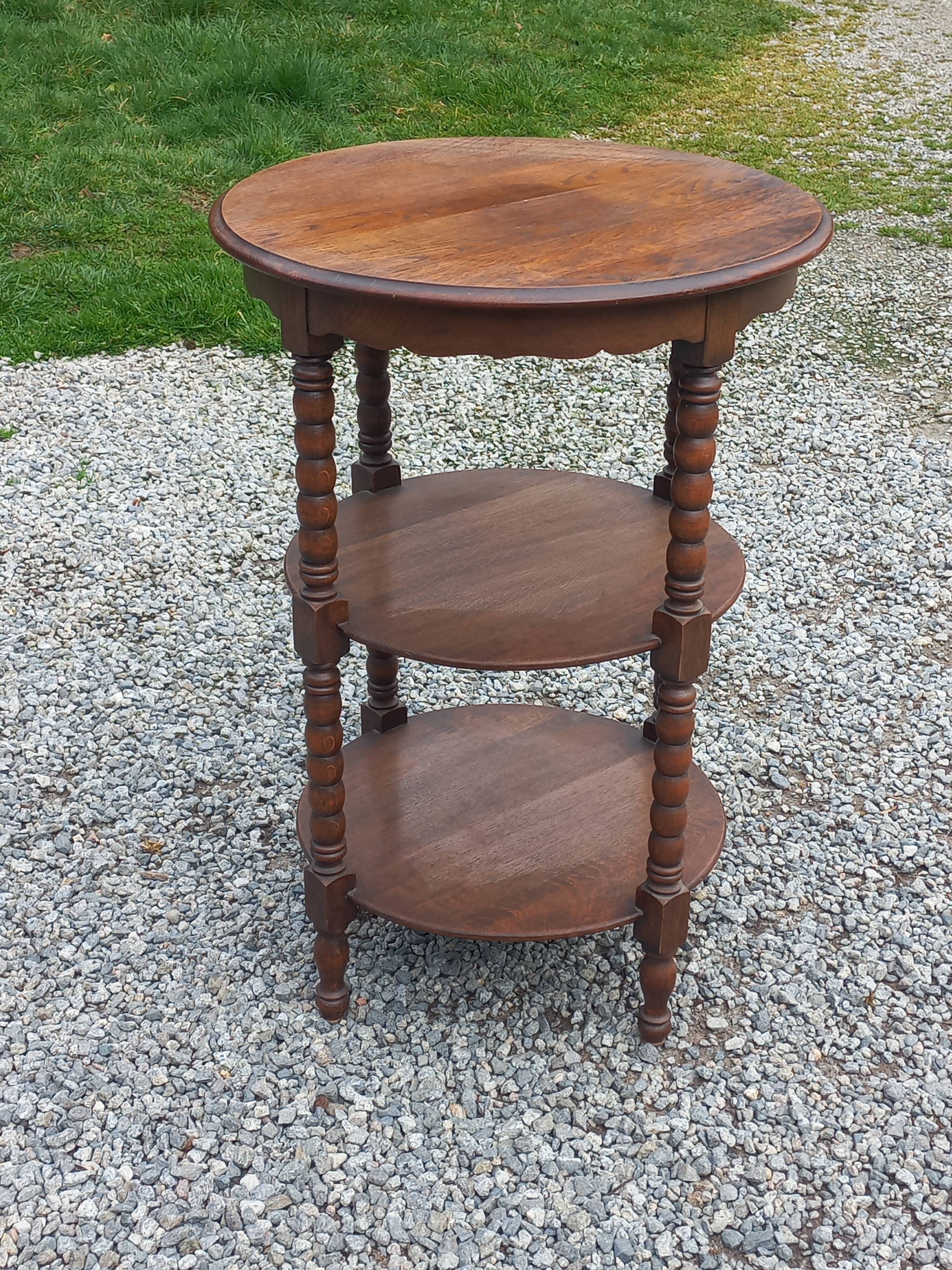 Vintage oak pedestal table with 3 shelves from the 60s