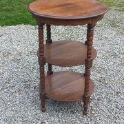 Vintage oak pedestal table with 3 shelves from the 60s
