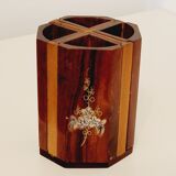 2 vintage Asian pencil pots Vietnam rosewood and mother-of-pearl inlays
