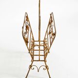 Extraordinary mid-century newspaper and magazine rack with a gilded metal