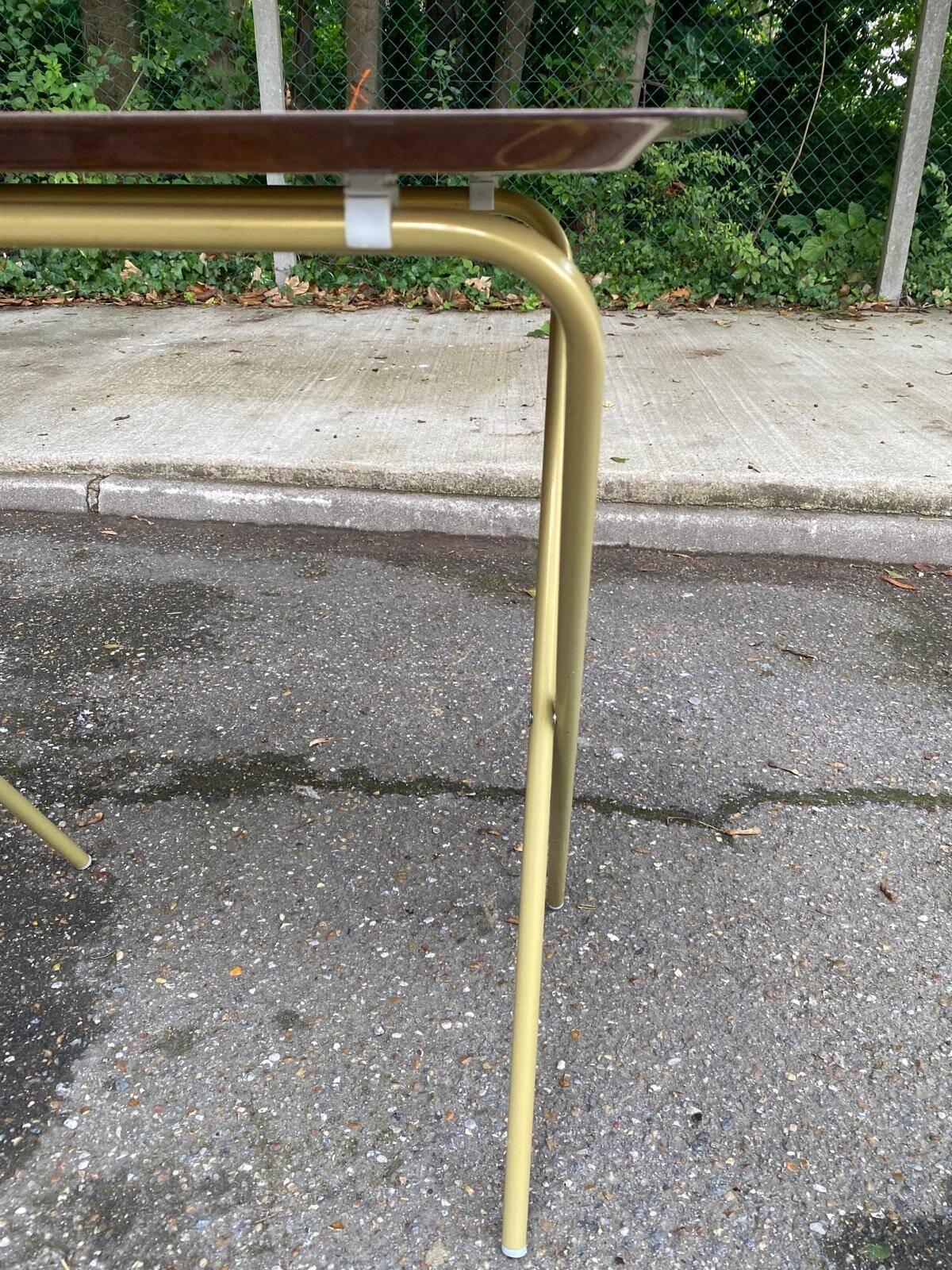 Scandinavian folding serving trolley in rosewood and gilded steel 1980
