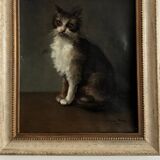Oil on canvas portrait of a cat signed Henriette Barry 1899