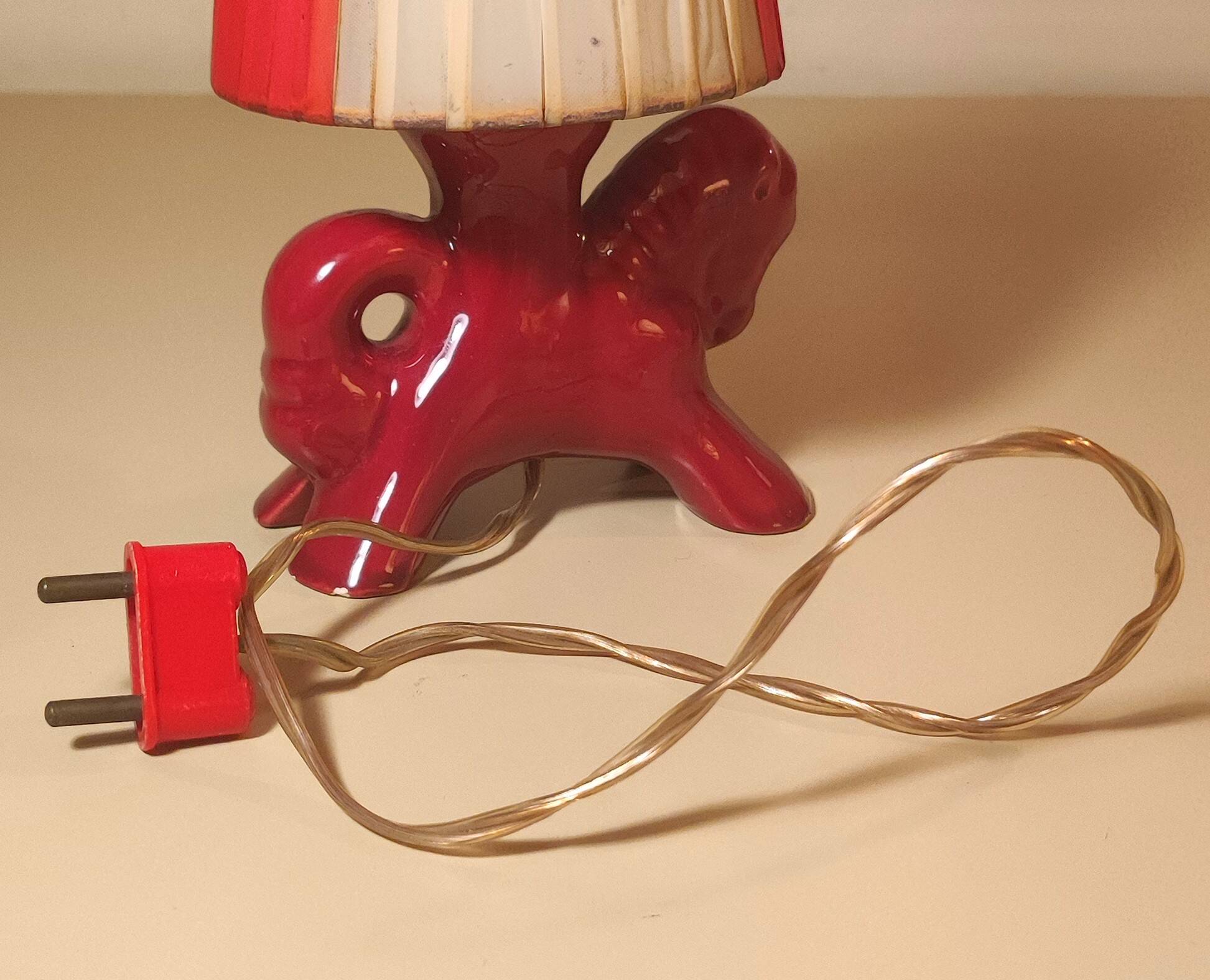 Burgundy ceramic horse lamp from the 1950s