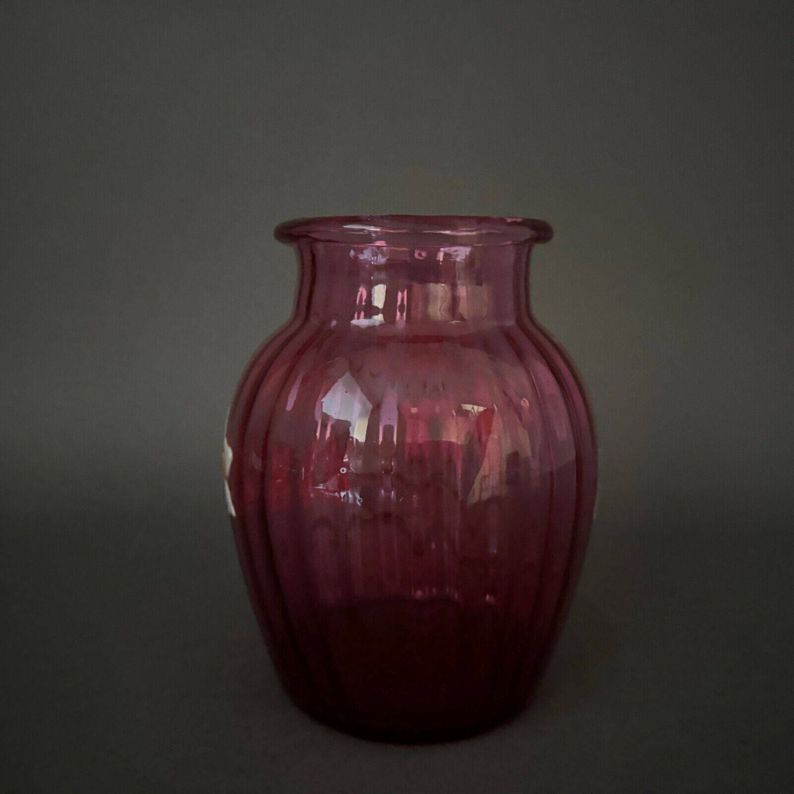 Vase émaillé Legras 1900 verre rose décor de jonquilles