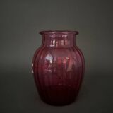 Vase émaillé Legras 1900 verre rose décor de jonquilles