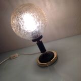 Structured amber glass globe lamp on black and brass base by Solken Leuchten/ 60s-70s