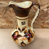 Antique JASBA Ceramic Pitcher Brown Beige Flower Decor Germany Vintage #B243