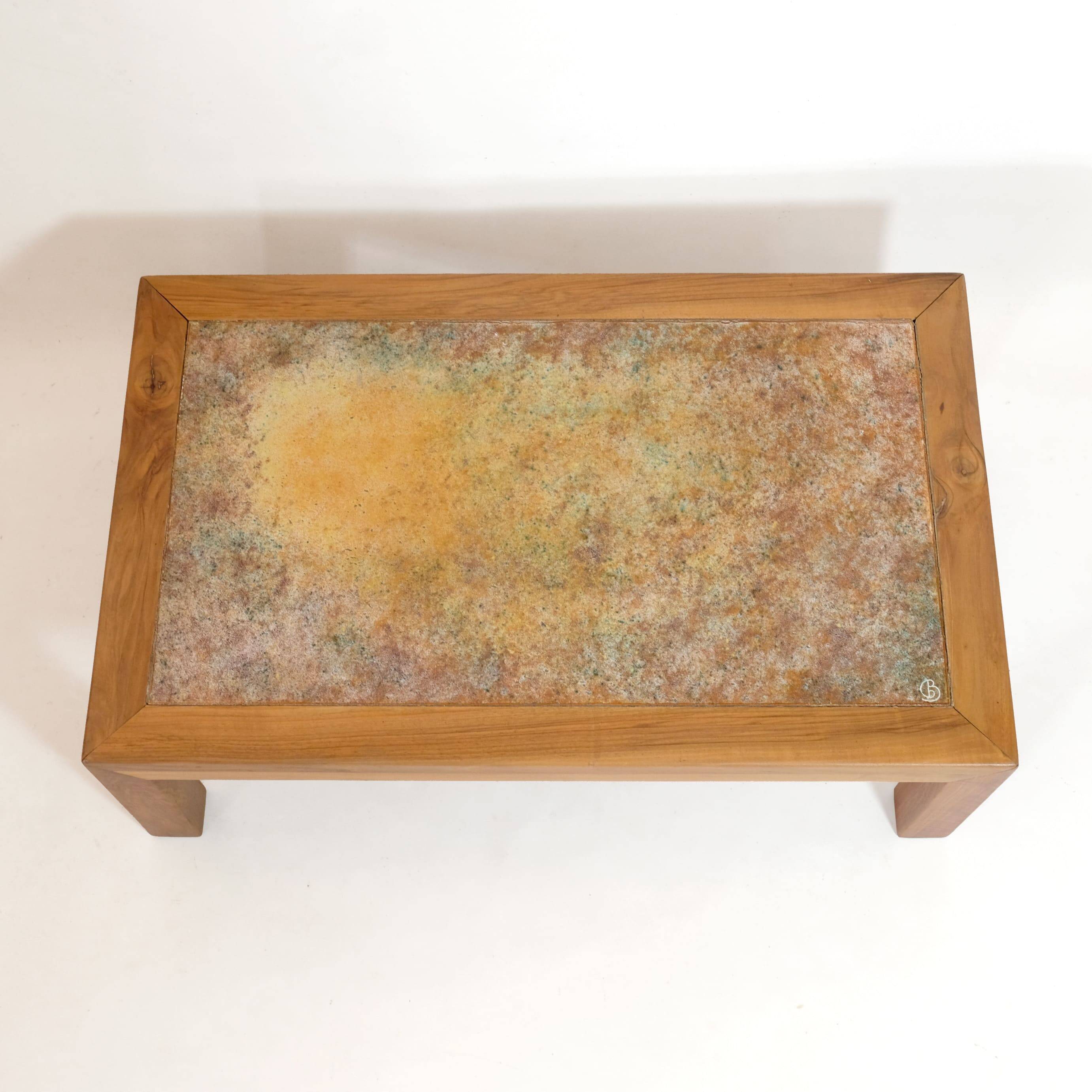 Bernard Buffat, coffee table with ceramic top, 1970s.