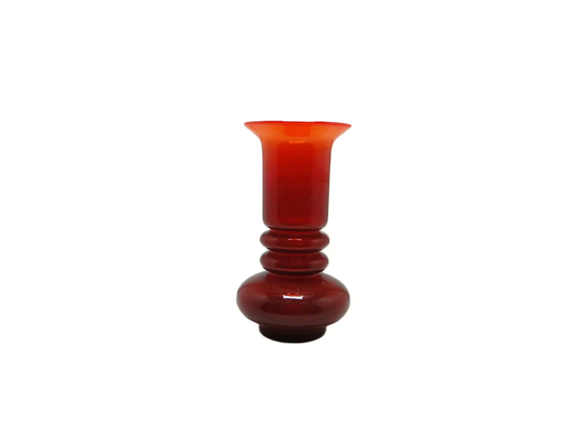 Mid-century modern vase, red glass, by L. Fiedorowicz, Poland, 1970s
