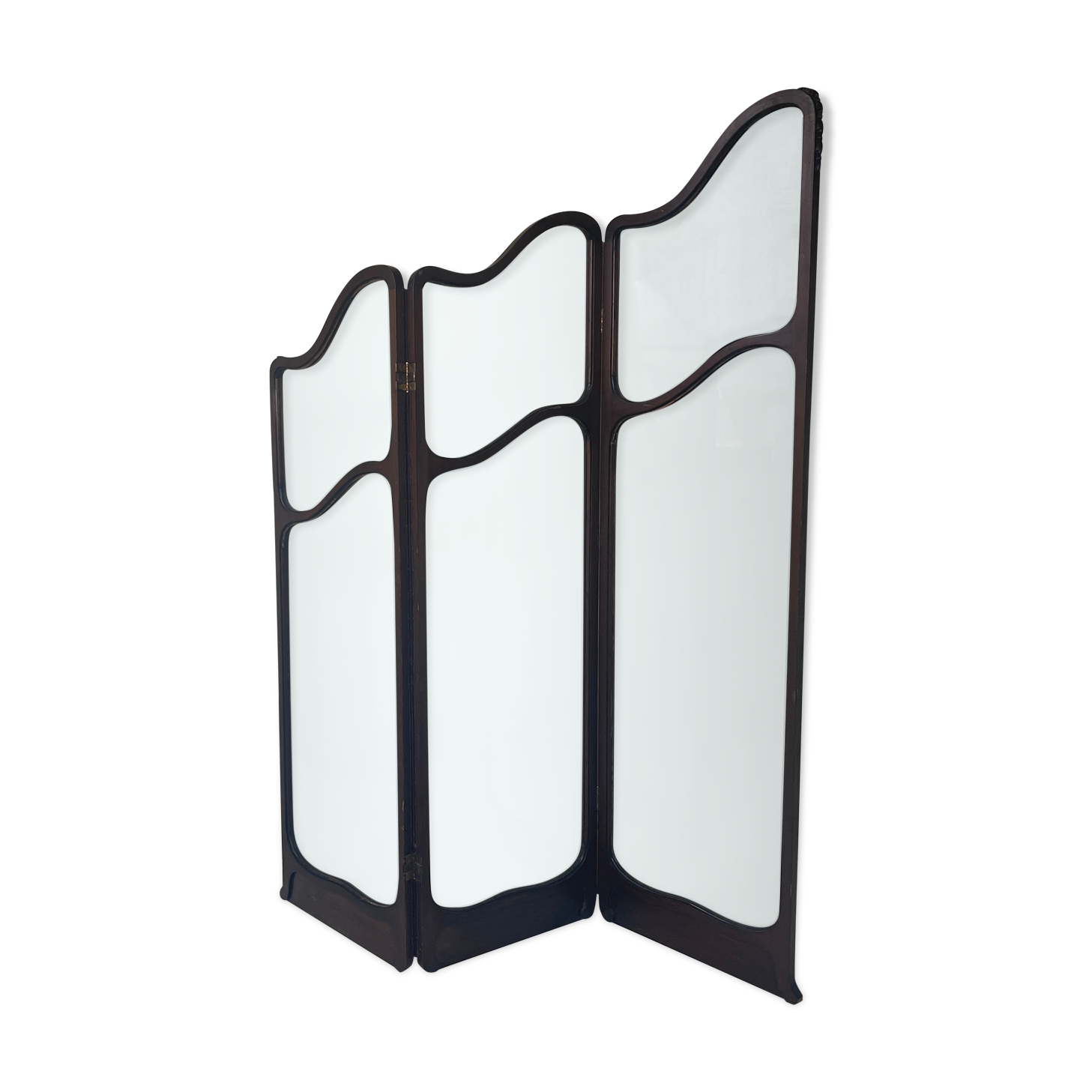 Art nouveau mahogany and glass concertina screen