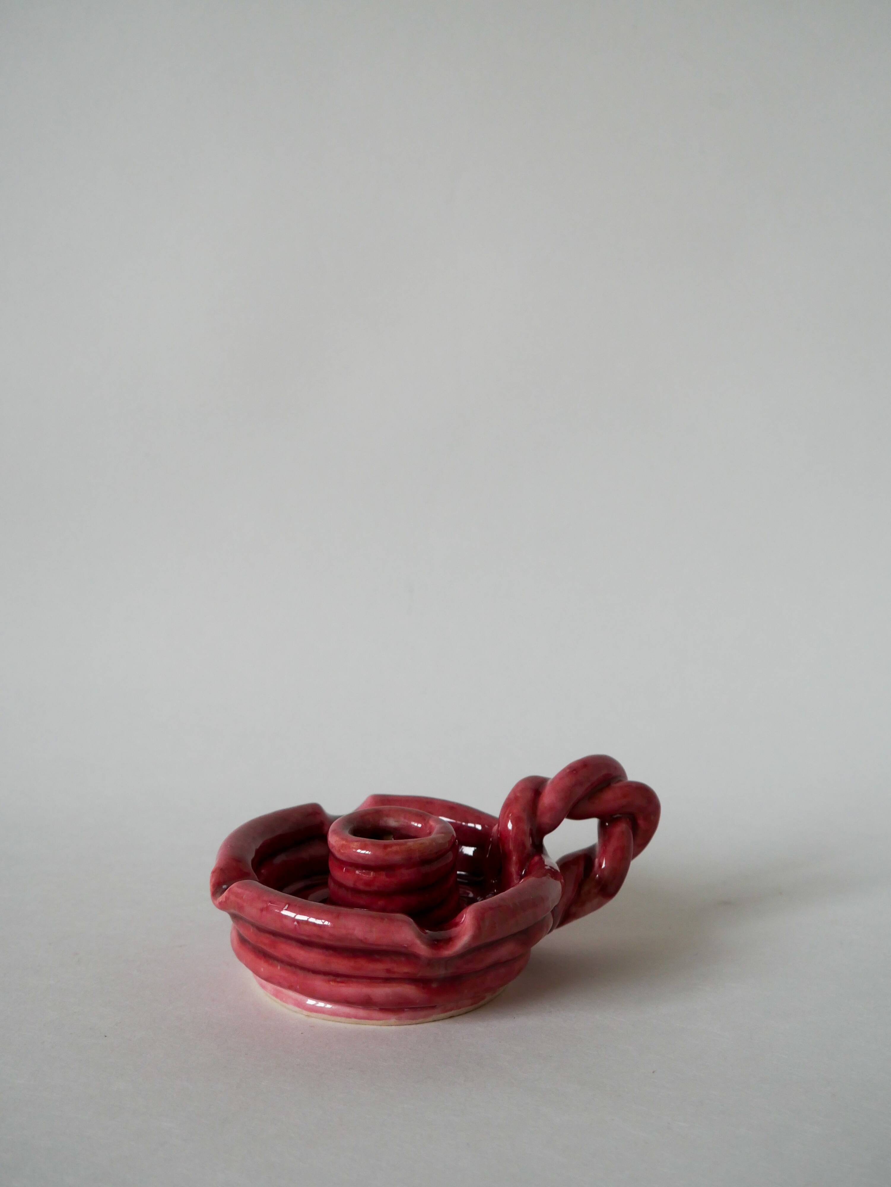 pink woven slip candle holder 1960