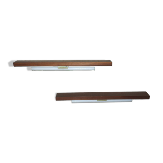 Pair of Danish teak shelves with wall lights, 1960s