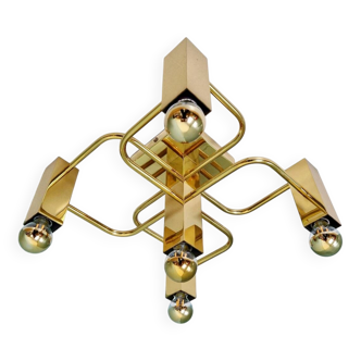 Brass ceiling light, design by Gaetano Sciolari, Boulanger, 1970.