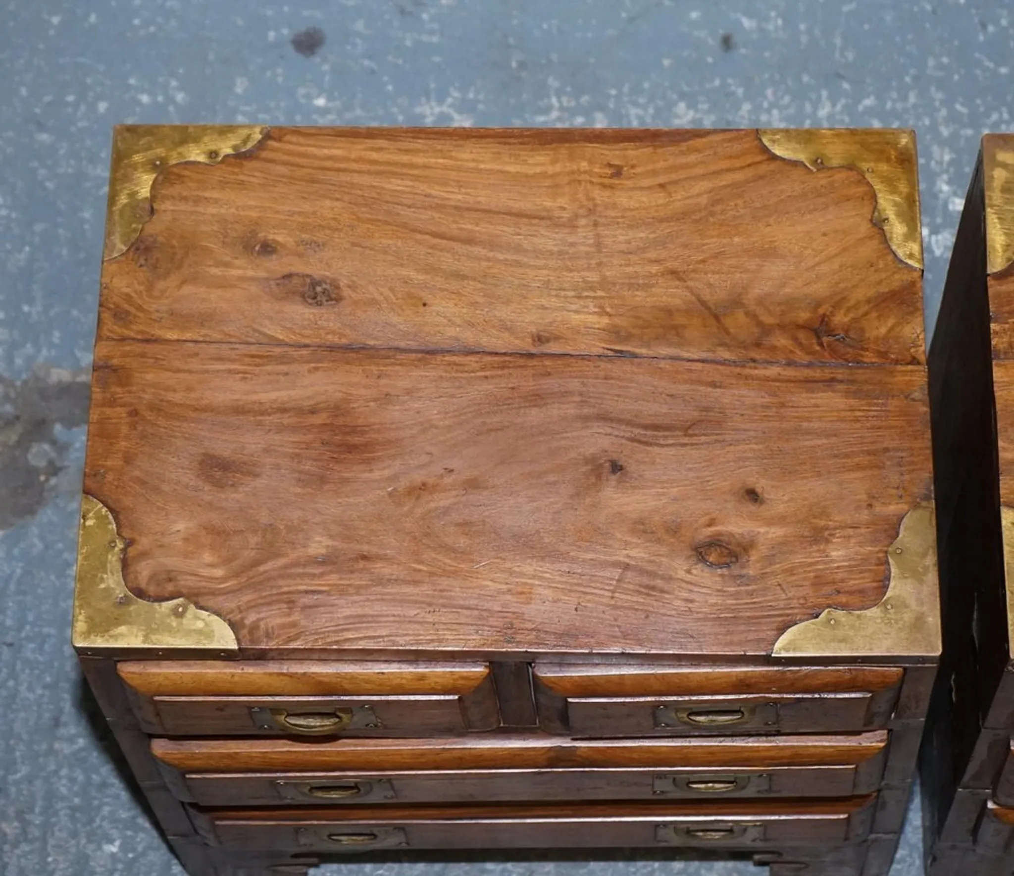 Vintage Military Campaign Brass Bedside Tables, Set of 2