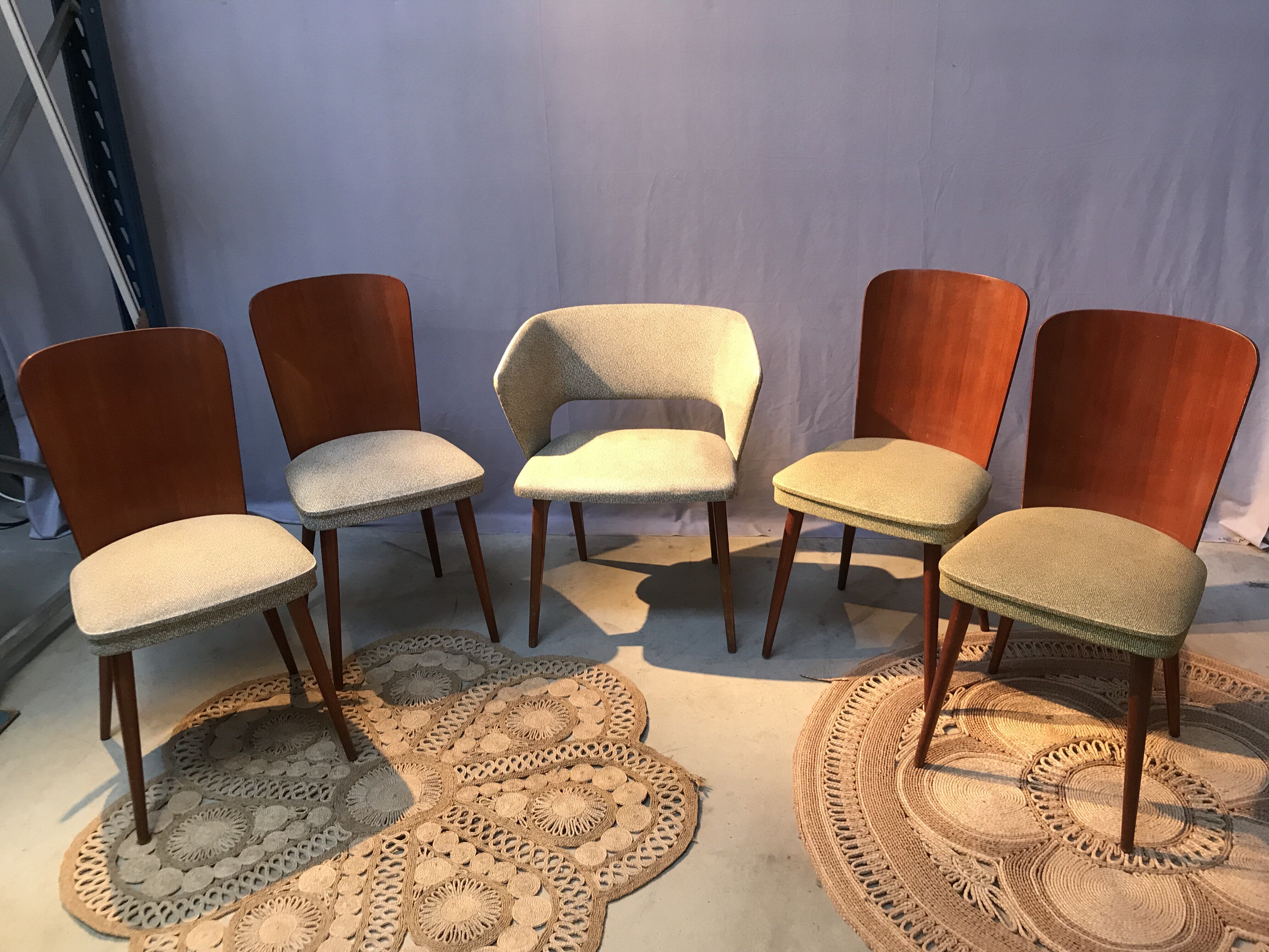 Set of 4 chairs and 1 armchair design 50s